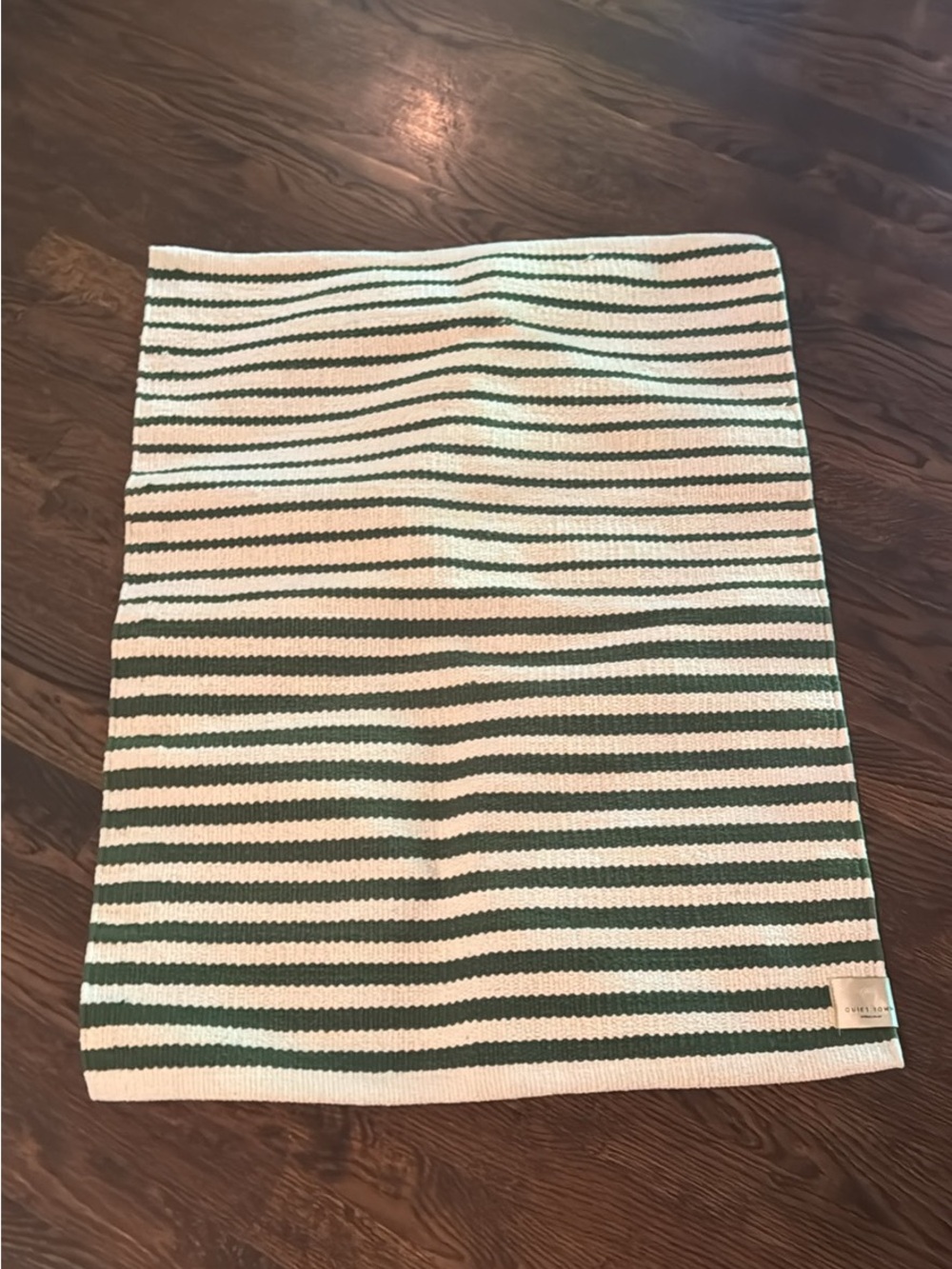 Quiet Town Brooklyn NYC Green and Cream Striped Cotton Bath Mat